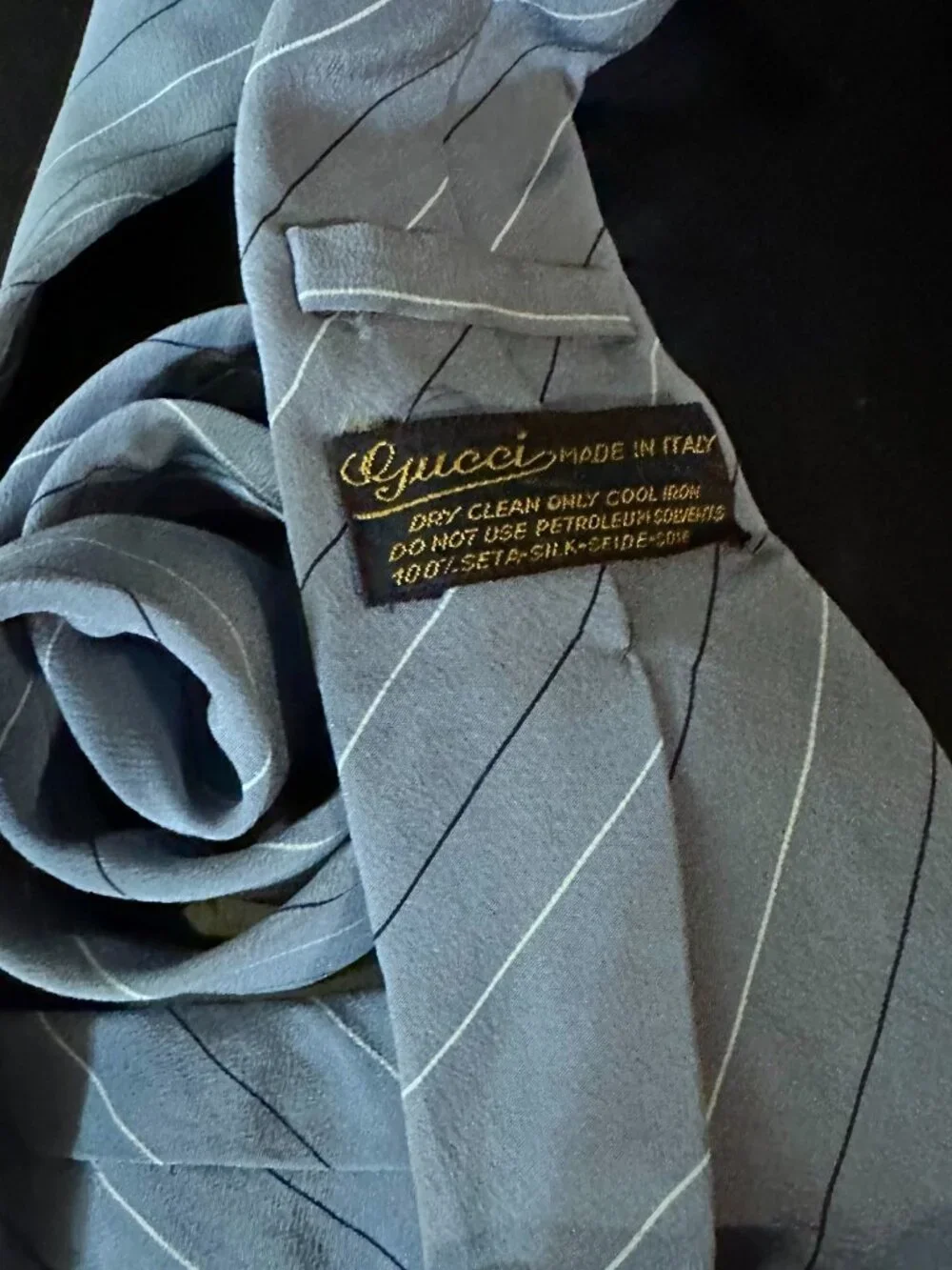 Vintage Gucci Upcyled Silk Tie Necktie Painted Baby blue Nautical Handpainted